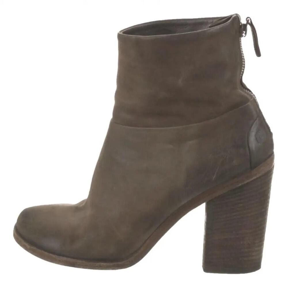Marsell Bolla Brown Distressed Leather Zip Back Ankle Boots Block Heel Sz 39.5